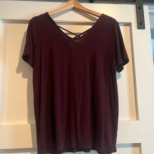 Chic V-Neck Burgundy Short Sleeve Top